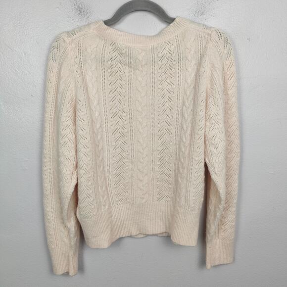J Crew Pointelle Cable-knit Crewneck Sweater Womens Medium Cream Wool Cottage - Picture 4 of 8